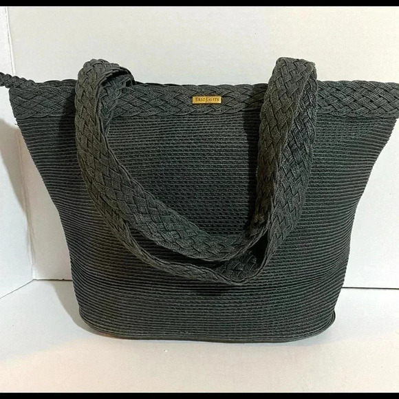 Eric javits black woven straw tote handbag - Picture 1 of 12